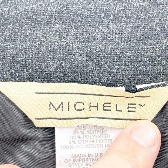 Vtg Michele Wool Blend Fringe Hem Skirt 16 Gray & White Midi Western USA Fringe - Picture 2 of 12